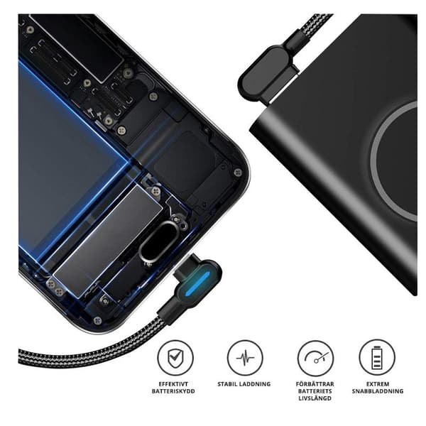 SiGN USB-C till USB-A kabel vinklad 5V, 3A, 1m - Svart