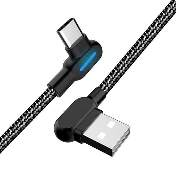 SiGN USB-C till USB-A kabel vinklad 5V, 3A, 1m - Svart
