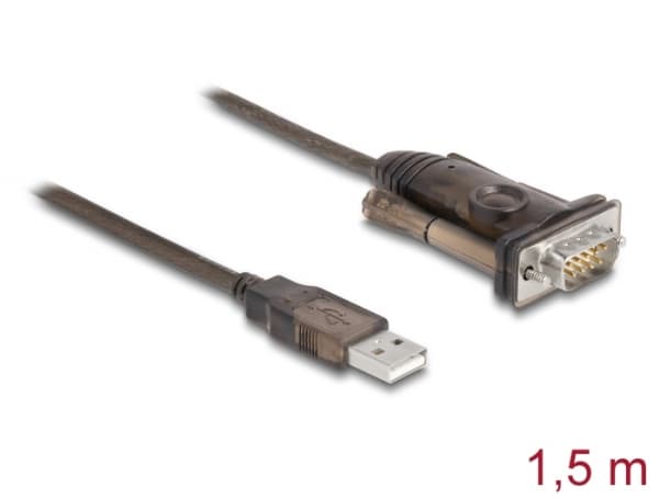 Delock - USB / seriell-kabel - USB (hann) til DB-9 (hann) - 1.5 m - tommelskruer - svart, gjennomsiktig