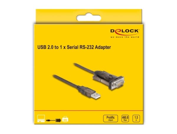 Delock - USB / seriell-kabel - USB (hann) til DB-9 (hann) - 1.5 m - tommelskruer - svart, gjennomsiktig
