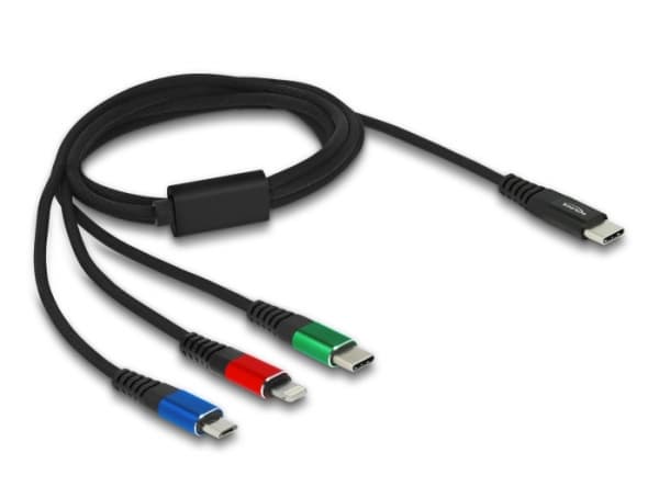 Delock 3 in 1 - Dedikerad laddningskabel - 24 pin USB-C hane till mikro-USB typ B, Lightning, 24 pin USB-C hane - 1 m - svart