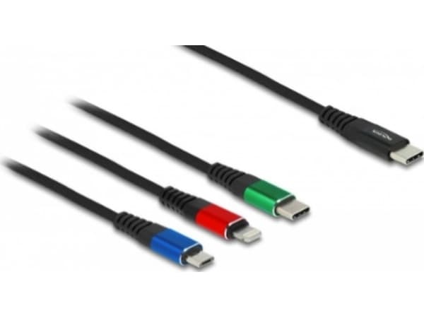Delock 3 in 1 - Dedikerad laddningskabel - 24 pin USB-C hane till mikro-USB typ B, Lightning, 24 pin USB-C hane - 1 m - svart