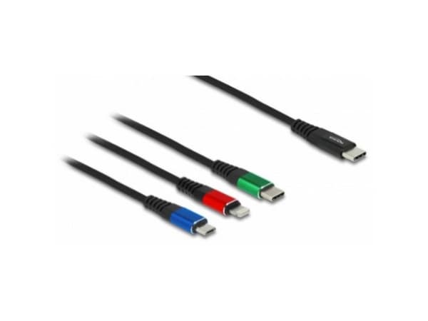 Delock 3 in 1 - Dedikerad laddningskabel - 24 pin USB-C hane till mikro-USB typ B, Lightning, 24 pin USB-C hane - 1 m - svart