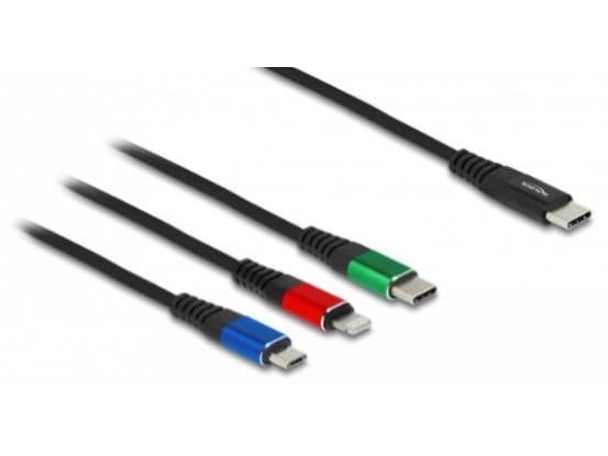 Delock 3 in 1 - Dedikerad laddningskabel - 24 pin USB-C hane till mikro-USB typ B, Lightning, 24 pin USB-C hane - 1 m - svart