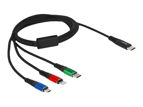 Delock 3 in 1 - Dedikerad laddningskabel - 24 pin USB-C hane till mikro-USB typ B, Lightning, 24 pin USB-C hane - 1 m - svart