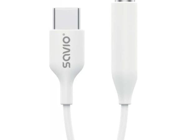 Savio AK-35 mobile phone cable White 0.12 m USB C 3.5mm, Hvit, USB C, 3.5mm, 0,12 m, Hankjønn, Hunkjønn