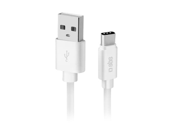 SBS TECABLPOLOTYPECW, 1 m, USB A, USB C, USB 2.0, Valkoinen