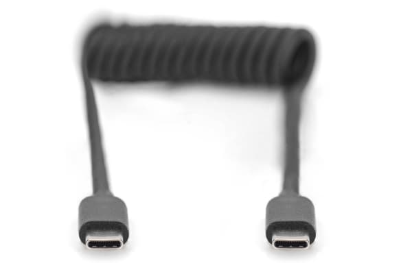 DIGITUS - USB-kaapeli - USB-C (han) til USB-C (han) - USB 2.0 - 20 V - 3 A - 1 m - USB Power Delivery (60W), spiraali - lajittelu - lajittelu