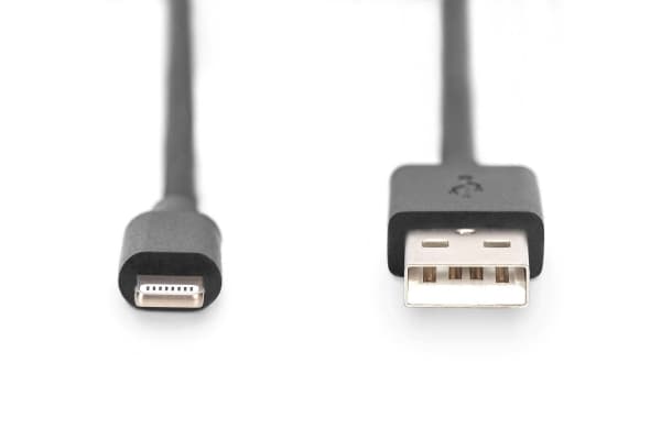 DIGITUS - Lightning-kabel - USB hane till Lightning hane - 1 m - svart - spiral, up to 480 Mbps, Strömförsörjningsstöd
