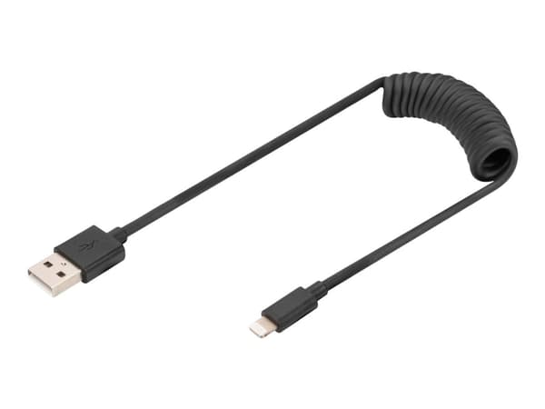DIGITUS - Lightning-kabel - USB hann til Lightning hann - 1 m - svart - spiral, up to 480 Mbps, Power Delivery-støtte