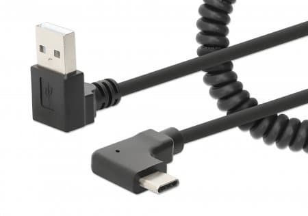 MANHATTAN spiralkabel USB-A til USB-C ladekabel 1m svart