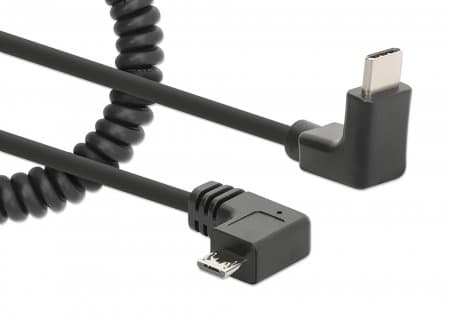 MANHATTAN Kierretty USB-C-Micro-USB-latauskaapeli 1m musta