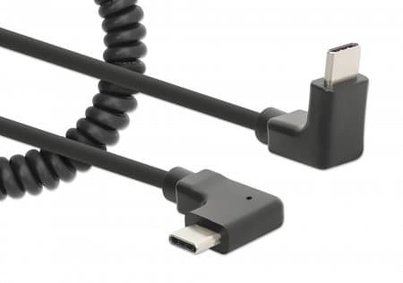 MANHATTAN spiralkabel USB-C til USB-C ladekabel 1m svart