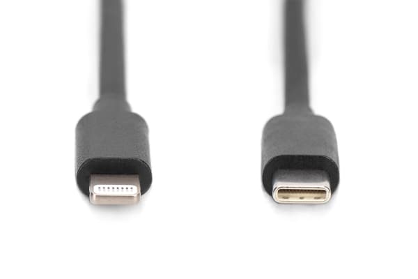 DIGITUS - Lightning-kabel - 24 pin USB-C hann til Lightning hann - 1 m - svart - spiral, Power Delivery-støtte, up to 480 Mbps