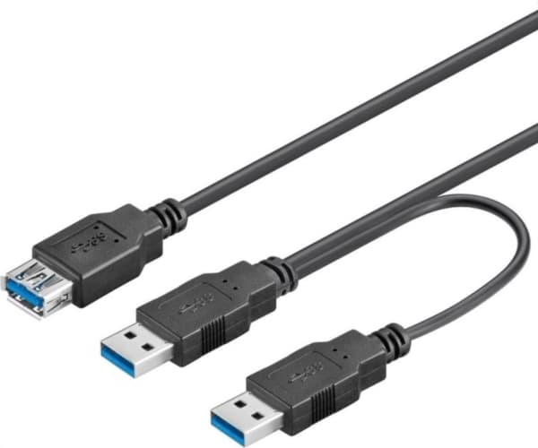PremiumCord USB 3.0 strømforsyning Y-kabel A/Hann + A/Hann - A/Hunn DUAL (ekstra strømforsyning)