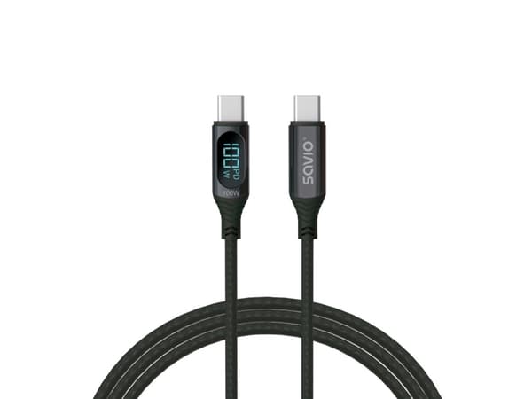 Savio USB-C - USB-C cable with display CL-174 1 m black, 1 m, USB C, USB C, USB 3.2 Gen 1 (3.1 Gen 1), Black