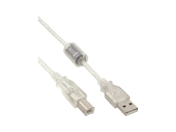 InLine 34535, 3 m, USB A, USB B, Hankjønn/hankjønn, 0,48 Gbit/s, Gjennomsiktig