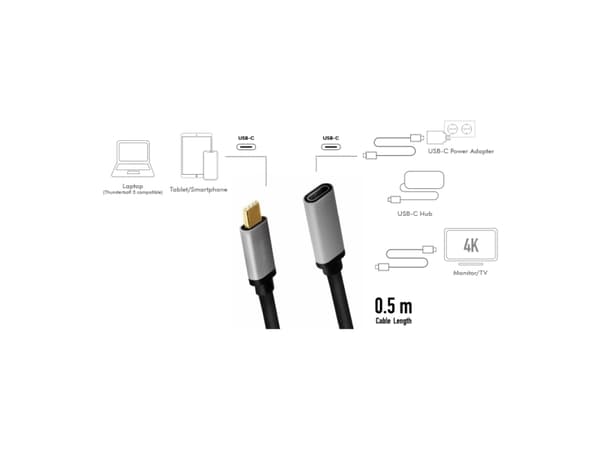 LogiLink CUA0105, 0,5 m, USB C, USB C, USB 3.2 Gen 2 (3.1 Gen 2), 10 Gbit/s, Svart, Grå