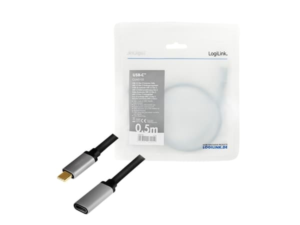 LogiLink CUA0105, 0,5 m, USB C, USB C, USB 3.2 Gen 2 (3.1 Gen 2), 10 Gbit/s, Svart, Grå