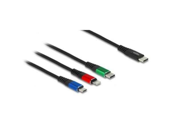 Delock 3 in 1 - Kun lade-kabel - USB hann til 24 pin USB-C, 2 x Apple Lightning hann - 30 cm - svart