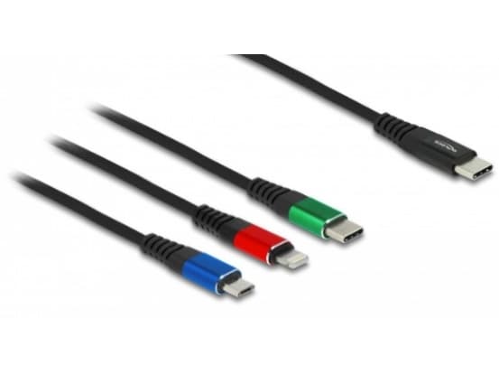 Delock 3 in 1 - Kun lade-kabel - USB hann til 24 pin USB-C, 2 x Apple Lightning hann - 30 cm - svart