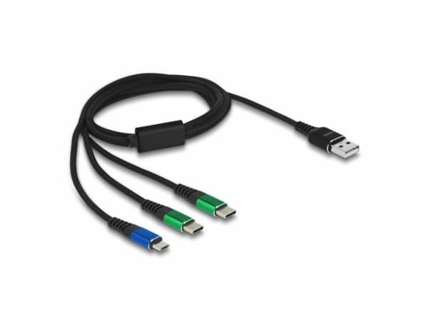 Delock - USB-kabel - USB (endast ström) (hane) till Mikro-USB typ B (endast ström), USB-C (enbart ström) (hane) - 5 V - 3 A - 1 m - svart