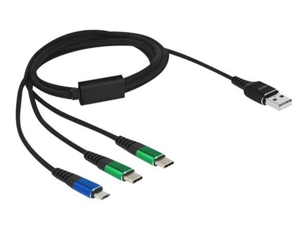 Delock - USB-kabel - USB (endast ström) (hane) till Mikro-USB typ B (endast ström), USB-C (enbart ström) (hane) - 5 V - 3 A - 1 m - svart