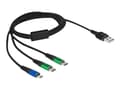 Miniatyrbild 1 av 4: Delock - USB-kabel - USB (endast ström) (hane) till Mikro-USB typ B (endast ström), USB-C (enbart ström) (hane) - 5 V - 3 A - 1 m - svart