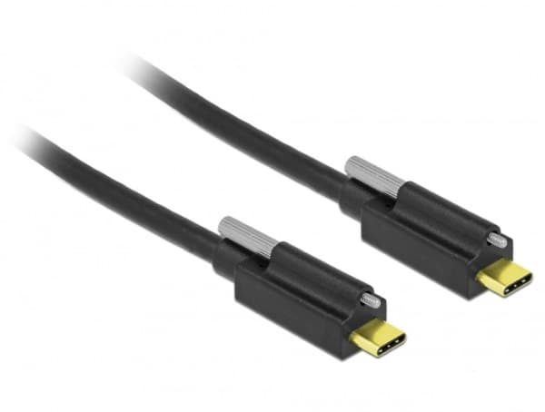 Delock - USB-kaapeli - USB-C (uros) ruuvattavissa USB-C (uros) ruuvattavissa - USB 3.2 Gen 2 - 3 A - 2 m - musta - musta