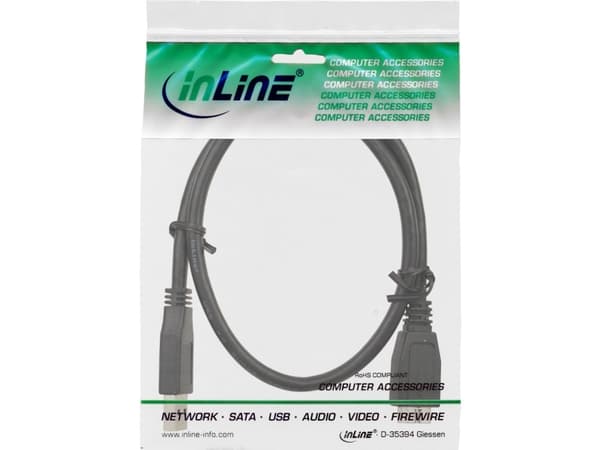 InLine 35405, 0,5 m, USB A, Micro-USB B, Uros/uros, 5120 Mbit/s, Musta