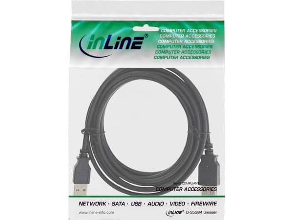 InLine 34602B, 2 m, USB A, USB A, USB 2.0, Svart