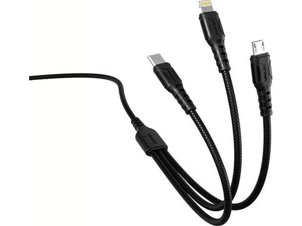 Kabel USB Denmen USB-A - USB-C + microUSB + Lightning 1 m Czarny (29360)