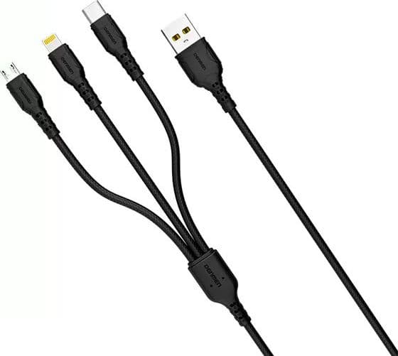Kabel USB Denmen USB-A - USB-C + microUSB + Lightning 1 m Czarny (29360)