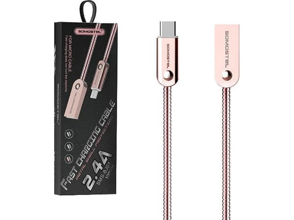 USB-kaapeli Somostel USB-A - USB-C 1 m vaaleanpunainen (29028)