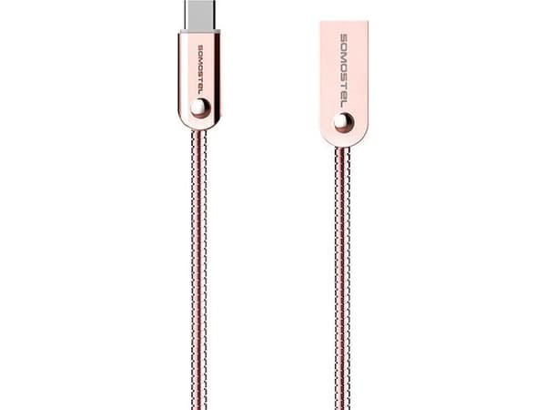 USB-kaapeli Somostel USB-A - USB-C 1 m vaaleanpunainen (29028)