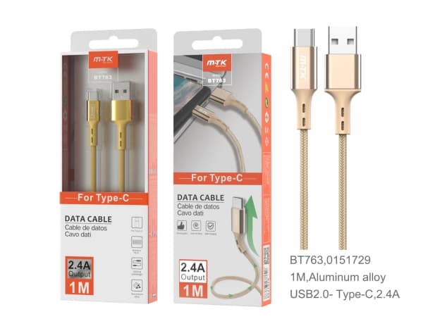 MTK USB-C kabel - 2 AMP - 1 M - Guld