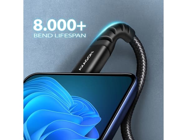 AXAGON BUCM-CM10AB USB-C zu USB-C 2.0 kaapeli, 1m, PD 60W, 3A, geflochten - musta