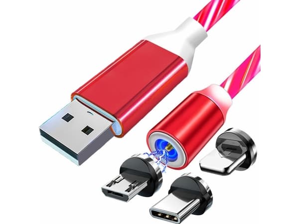 Aptel USB-A - USB-C + microUSB + Lightning-kabel 1 m Röd (KK21W)