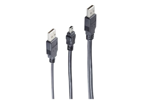 shiverpeaks BS77150, 0,6 m, 2 x USB A, Mini-USB B, USB 2.0, Svart