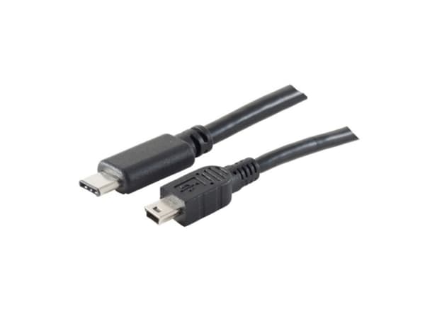 S/CONN 77144-1.0, 1 m, USB C, Mini-USB B, USB 2.0, 0,48 Gbit/s, Svart
