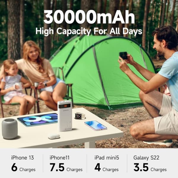Powerbank 30000 mAh, lightning, USB-C, 2 x USB-A, Micro-Usb, quickcharge 3A