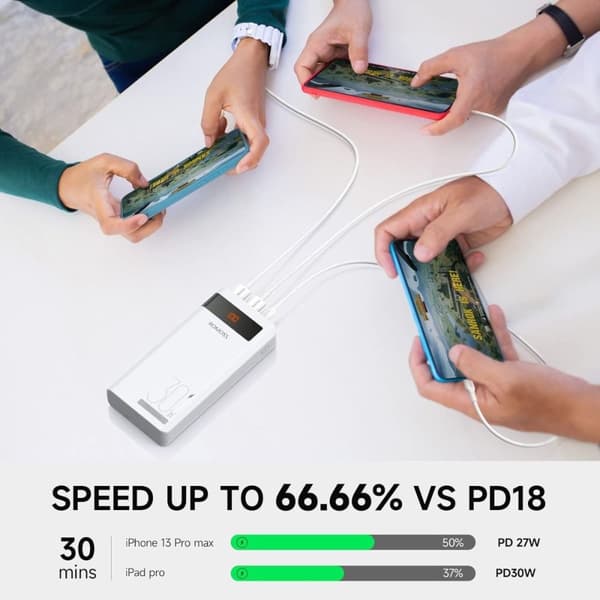 Powerbank 30000 mAh, lightning, USB-C, 2 x USB-A, Micro-Usb, quickcharge 3A