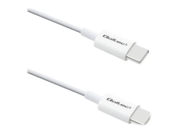 Qoltec - USB-kabel - 24 pin USB-C (hann) til 24 pin USB-C (hann) - USB 2.0 - 20 V - 3 A - 1 m - hvit