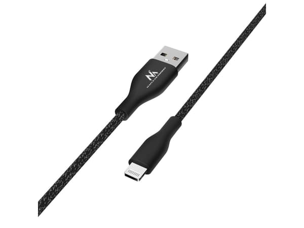 Maclean IOS MFi-kabel Lader Dataoverføring Hurtiglading USB 2.4A Svart 1m 5V 2.4A Nylon