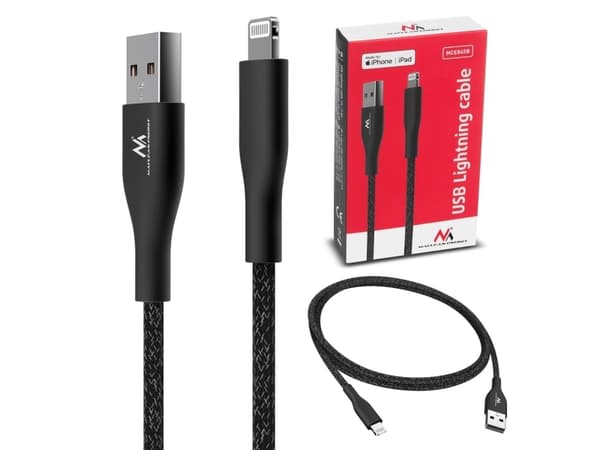 Maclean IOS MFi-kabel Lader Dataoverføring Hurtiglading USB 2.4A Svart 1m 5V 2.4A Nylon