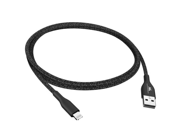 Maclean IOS MFi-kabel Lader Dataoverføring Hurtiglading USB 2.4A Svart 1m 5V 2.4A Nylon