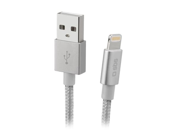SBS TECABLEUSBIP589BS, 1 m, Lightning, USB A, Hankjønn, Hankjønn, Sølv
