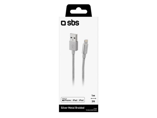 SBS TECABLEUSBIP589BS, 1 m, Lightning, USB A, Hankjønn, Hankjønn, Sølv
