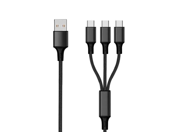 2GO 797156, 1,5 m, USB B, 3 x USB C, Sort