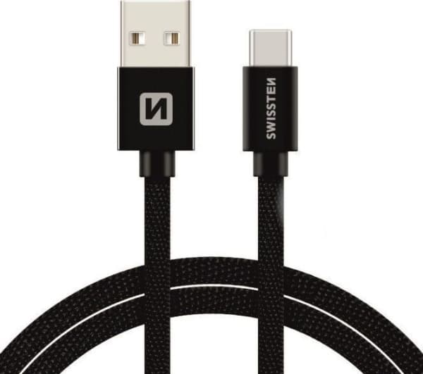 Swissten textil USB - USB-C 3.0m svart
